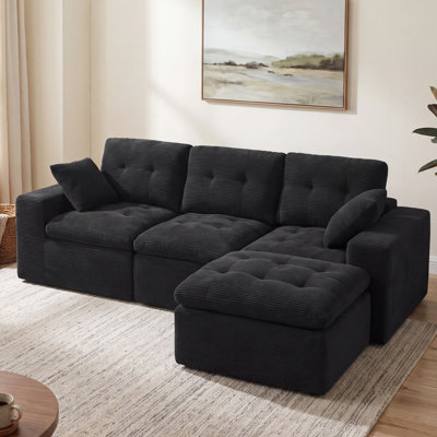 Canapé d'angle modulaire Cloud en forme de L de 103 pouces avec méridienne, assise extra profonde, revêtement en velours côtelé
