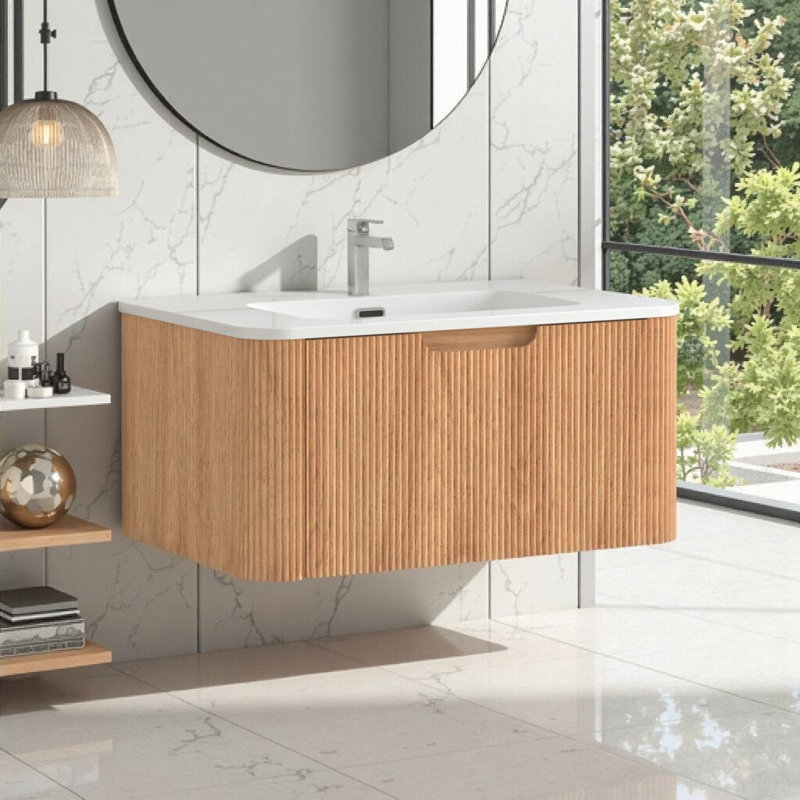 Meuble-lavabo flottant 30 po avec lavabo en céramique - Armoire murale pré-assemblée avec tiroir à fermeture en douceur, conception compacte