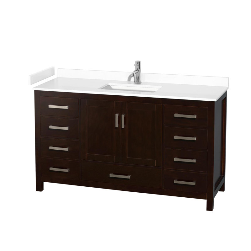 Sheffield 60" Freestanding Single Bathroom Vanity with Cultured Marble Top, White Cultured Marble, Espresso