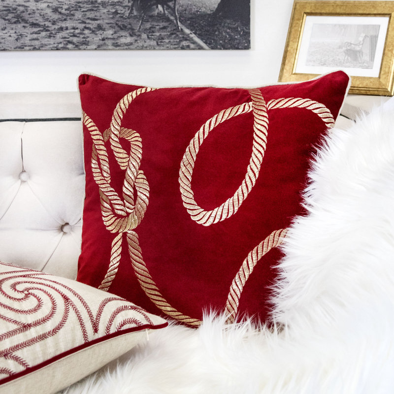 Canale Embroidery Indoor/Outdoor Throw Pillow, Red