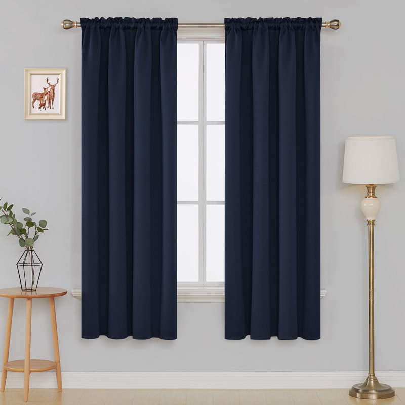 Solid Room Darkening Thermal Single Curtain Panel, Navy Blue, 42" W x 72" L