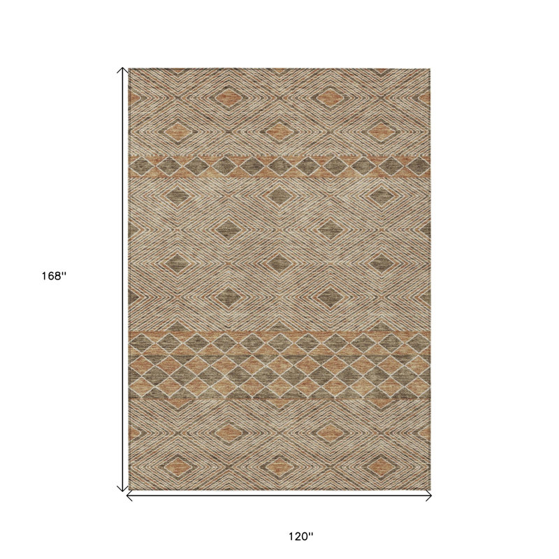 Tapis intérieur et extérieur lavable géométrique 10 pi x 14 pi brun et beige