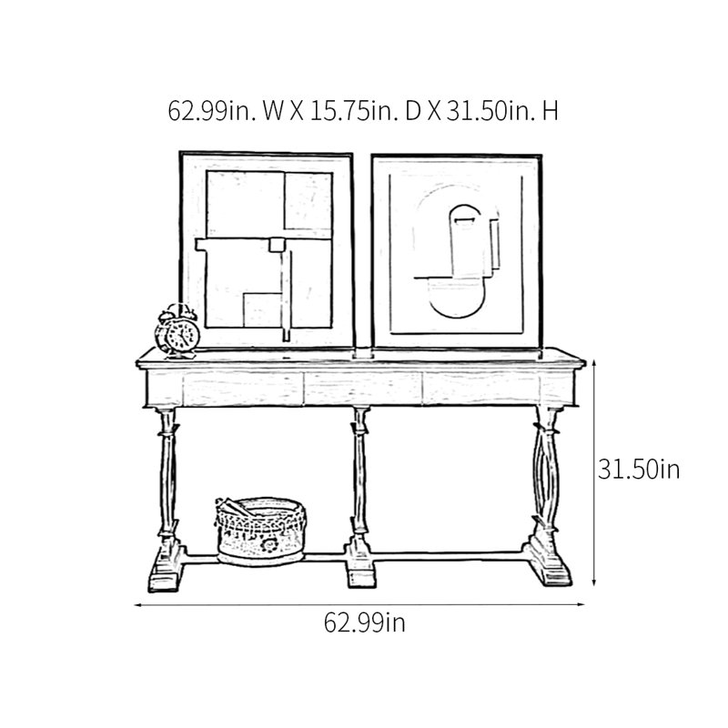 Console Retro Classical, H 31,5 po x l 62,99 po x P 15,75 po, Brun