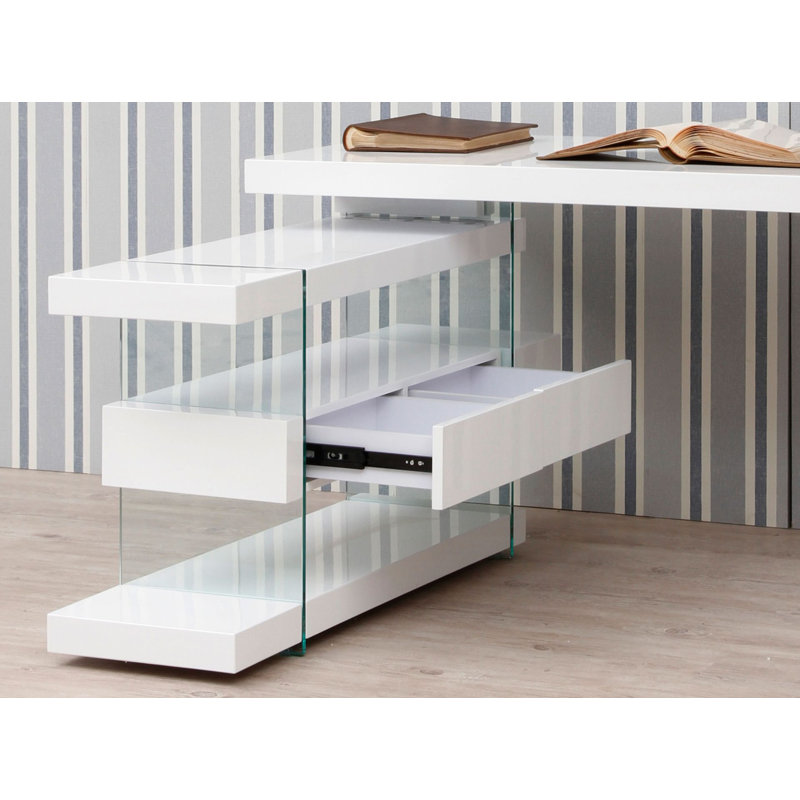 wood writing desk with top, White