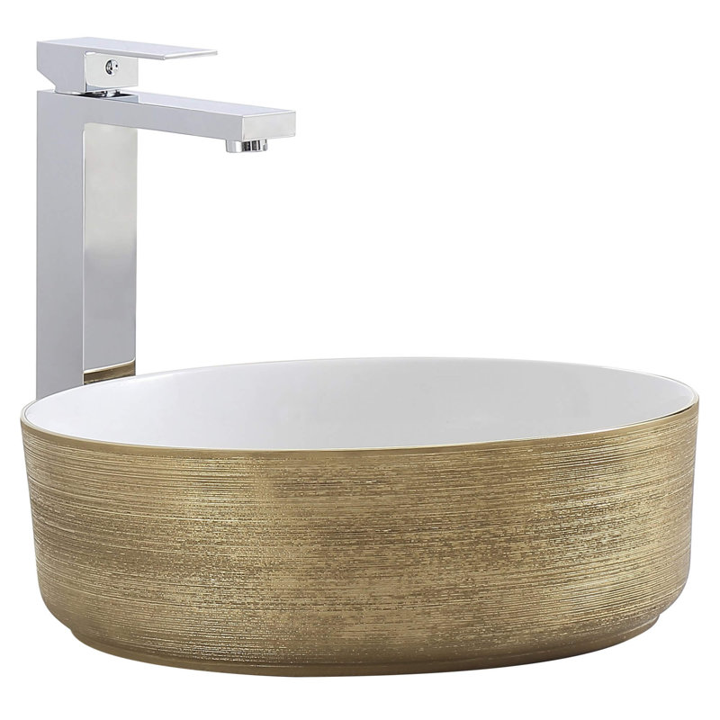 Circular Vessel Bathroom Sink, Brushed Gold