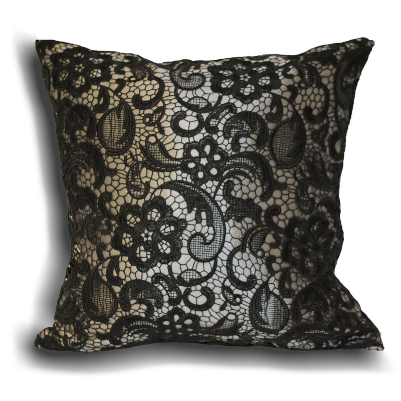 Macrame Throw Cushion, Black/Beige, 45cm x 45cm