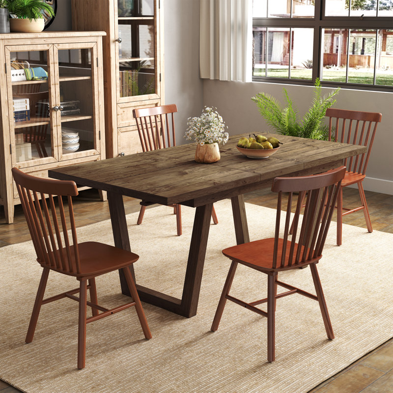 Ensemble de table de salle à manger en bois massif, table de salle à manger extensible Farmhouse et chaise Windsor pour salle à manger / cuisine