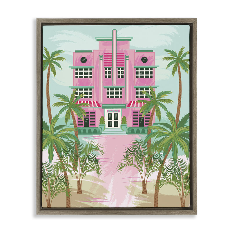  "Tropical Palm Hotel", art mural par Lisa Perry White, H 31 po x l 25 po, Cadre flottant orme Montalcino