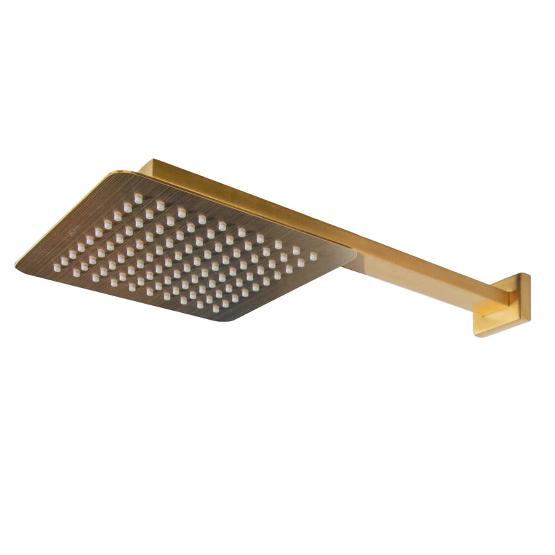 Eleganza Ceiling Or Wall Mount Squared Rain Shower Head, Brushed Gold