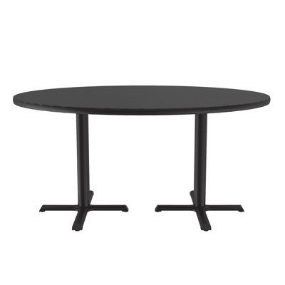 Correll 60 Round Café Bistro Bar Table, Black Granite Thermal Fused Laminate Top, Black Cast Iron Base, Leveling Glides