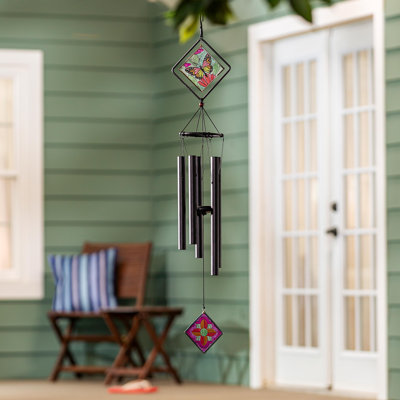 Uland Stained Glass Chime, Monarch Butterfly, 36"