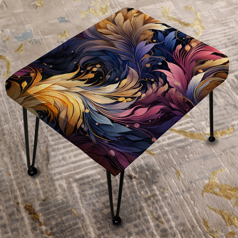 Multicolor Elegant Feathered Charm - Floral Rectangle Ottoman
