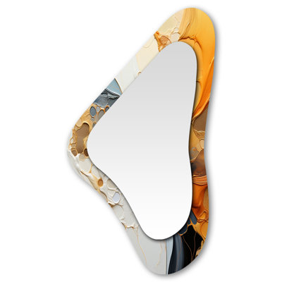 Ligia Orange Blue Line Art Abstract Expressionism - Line Art Unique Shape Mirror, Orange Freeform Unique Wall Mirror, Printed Metal Art