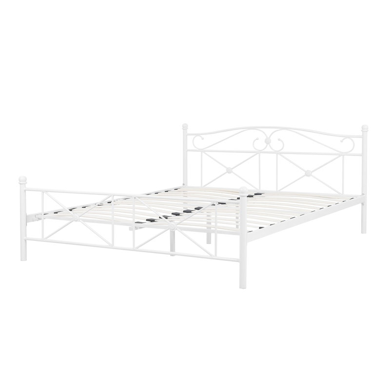 Albrightsville Metal Bed, White, European Kingsize (160 x 200 cm)