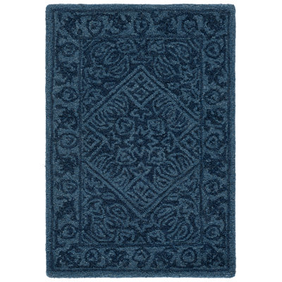 Tapis bleu marine en laine / coton touffeté à la main Pimentel