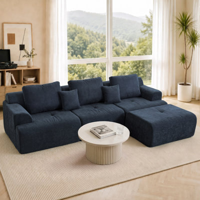 118”Wide L-Shaped Boneless Modular Sectional With Throw Pillows & Ottoman