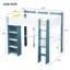 Lit mezzanine double en bois blanc et bleu avec rangement et bureau de travail - look élégant, fonction pratique, installation simple réglable dans un style contemporain, structure stable, assemblage rapide