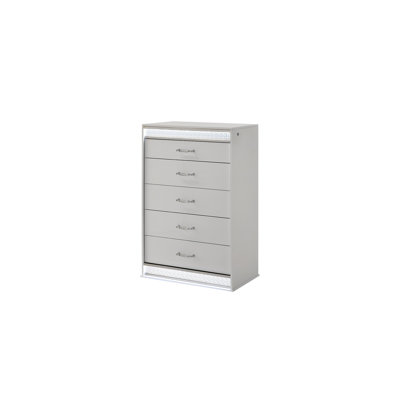Modern 5-Drawer Chest With Crystal Accents, Led Lighting And White Lacquer Finish
