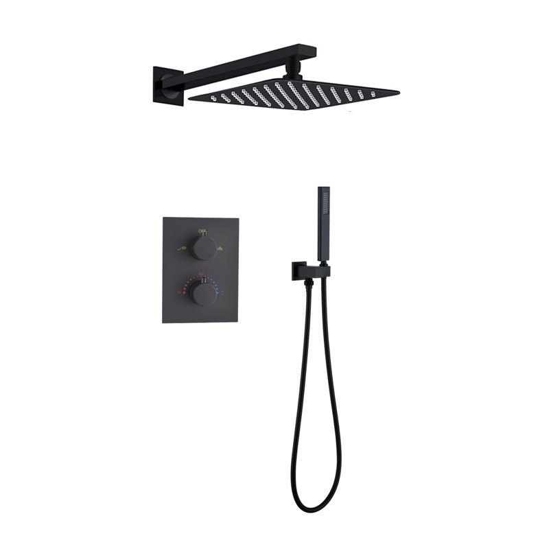 Ensemble de système de douche thermostatique noir avec robinet complet pour robinet de douche en laiton Modren Luxury pomme de douche à effet de pluie 10 po avec douchette