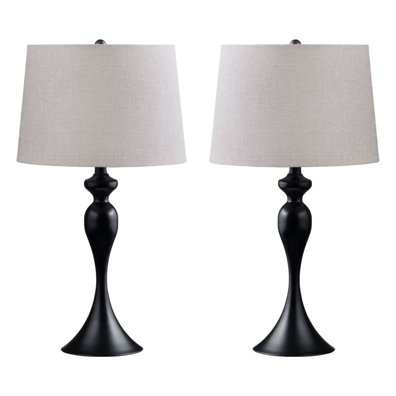 Set Of 2 25.5" Steel Table Lamp W/ Linen Shade, Black, Grey