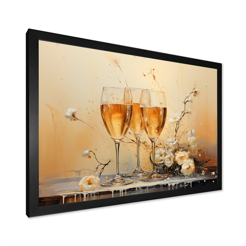 French Champagnes Cheers II - Imprimé, Cadre simple noir, H 30 po x l 40 po x P 1,5 po