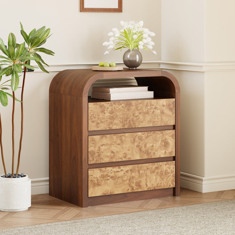 Commode arquée en bois à 3 tiroirs l 23,62 po, Noyer