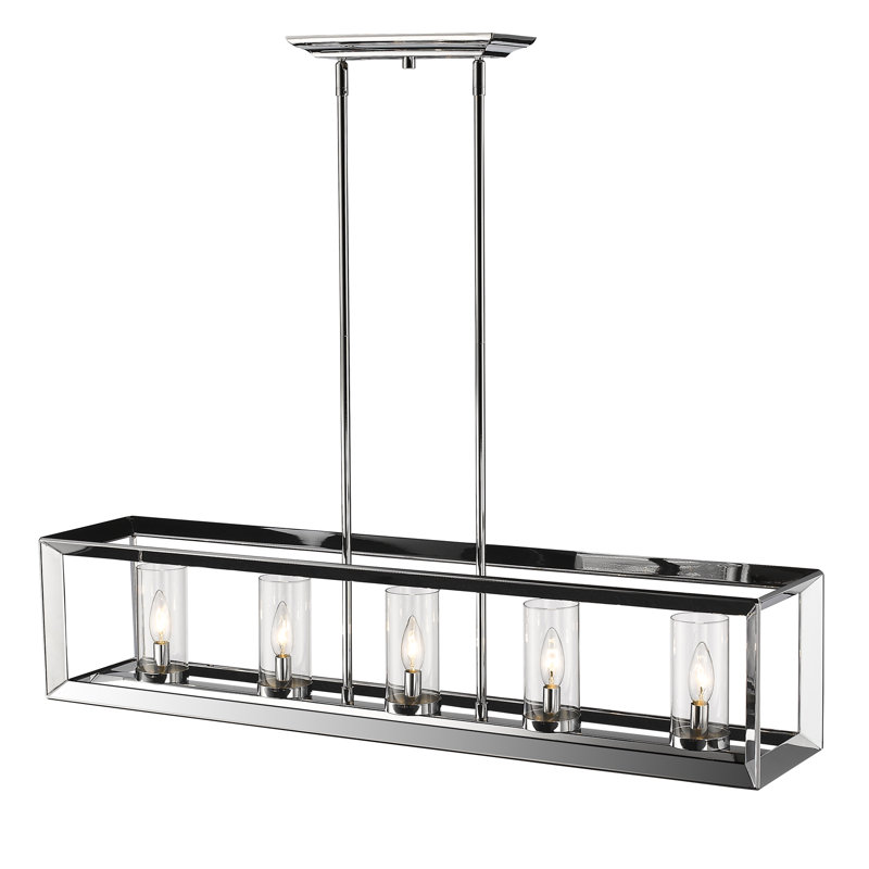 Averee 5 - Light Dimmable Linear Chandelier, Clear Glass, Chrome