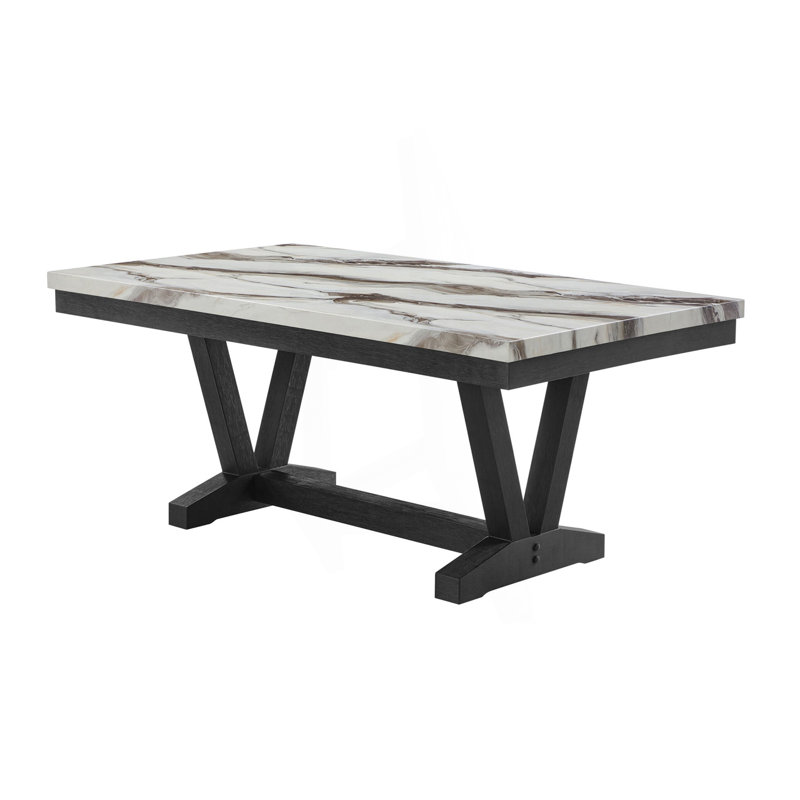 Table de salle à manger avec plateau en faux marbre et base en tréteaux