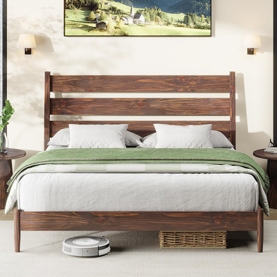 Flennory Solid Wood Bed Frame with Ergonomic Headboard