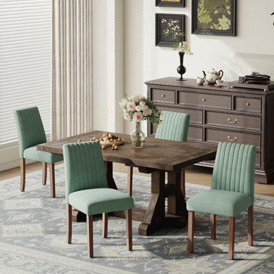 Modern Upholstered Dining Chairs with Walnut Legs