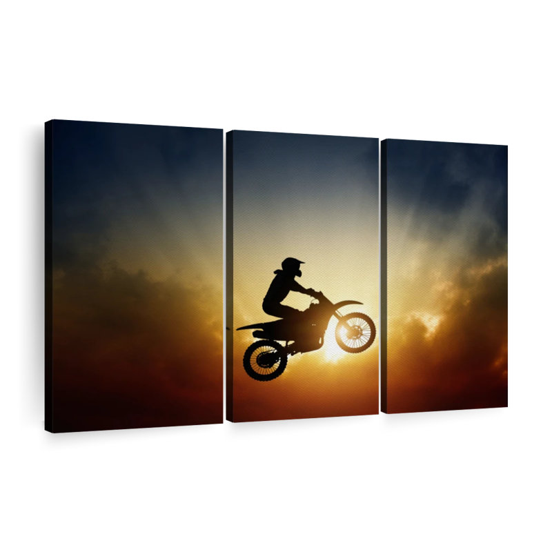 «Dirt Bike Sunburst», 3 pièces sur toile, H 36 po x l 57 po x P 1,25 po