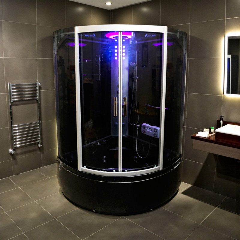 VIENNA 51" x 51" Corner Whirlpool Shower Tub Combo with Dual Pump, Heater, Chromotherapy & Tempered Glass Enclosure