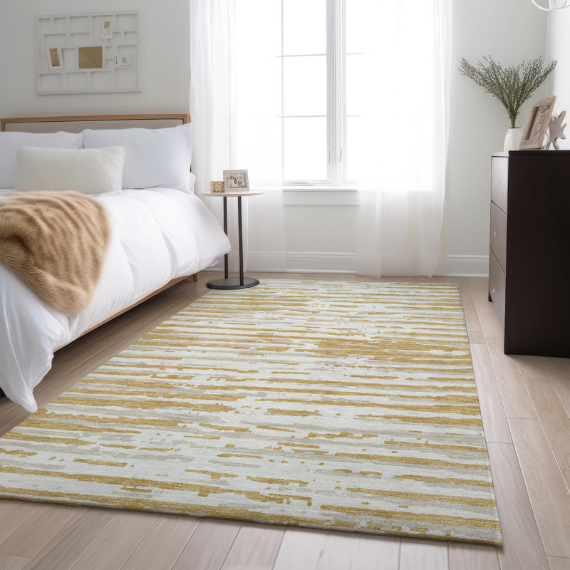 Premium Machine Washable Prisco Gold Rug, Rectangle 5' x 7'6"