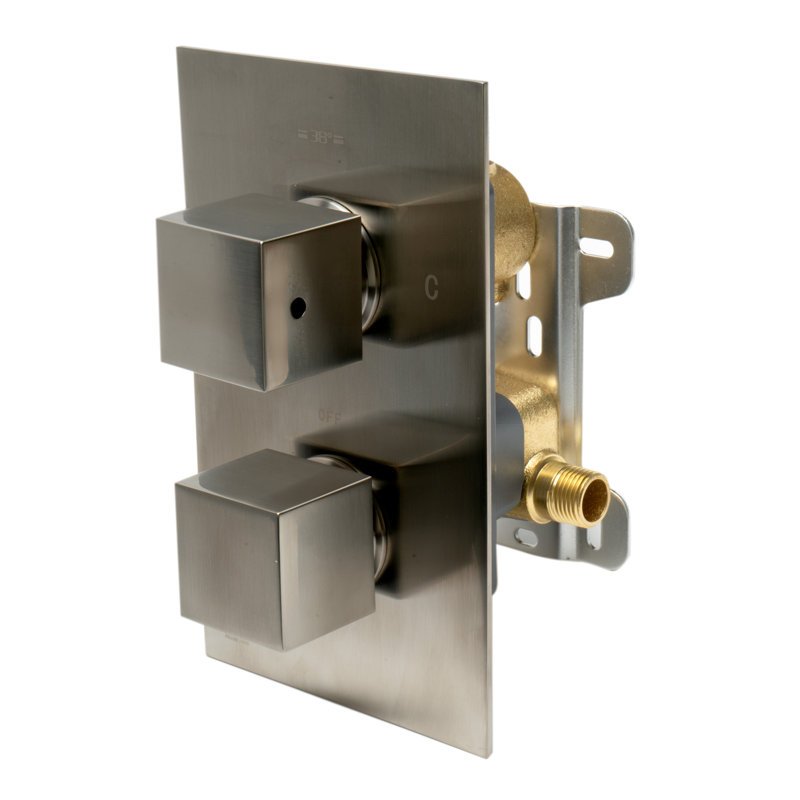 Mélangeur de douche thermostatique 1 bouton carré, Nickel brossé