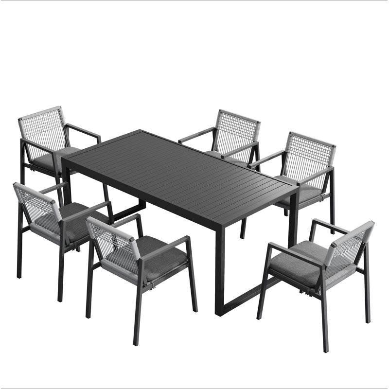 Ensemble de salle à manger d'extérieur, ensemble de chaises de salle à manger de 6 + table de salle à manger en aluminium