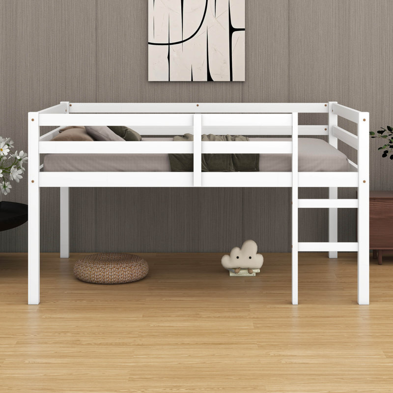 Full Size Rubber Wood Loft Bed With Ladder, White