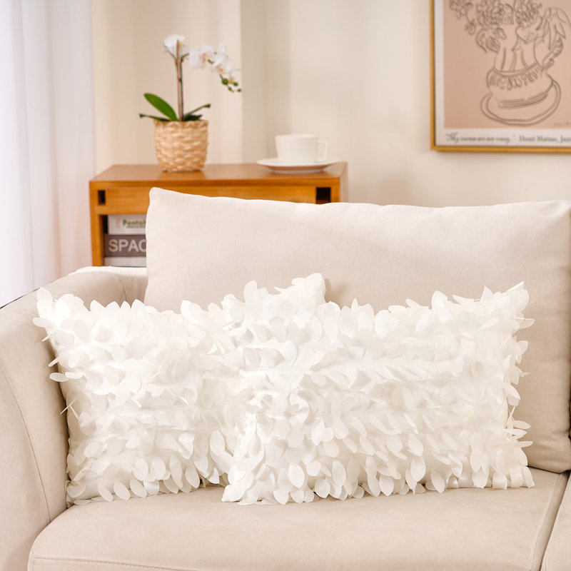 Floral Throw Pillow, Polyester/Polyfill, Cream
