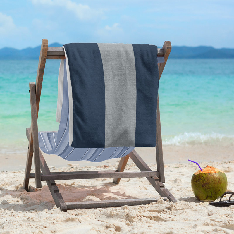Cotton Blend Beach Towel, Navy Blue/Gray