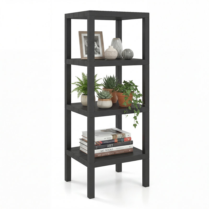 38cm W Plastic Shelving Unit, Black