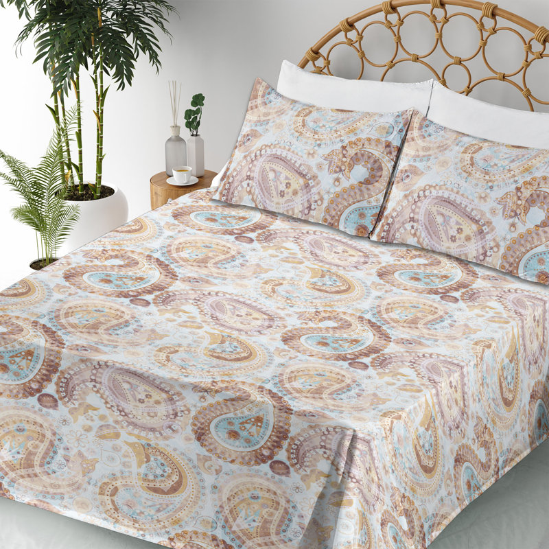 Ambesonne Watercolor Botany Sheet Set 4 Pcs Retro Boho Bloom, California King Sheet Set with 2 Pillowcases