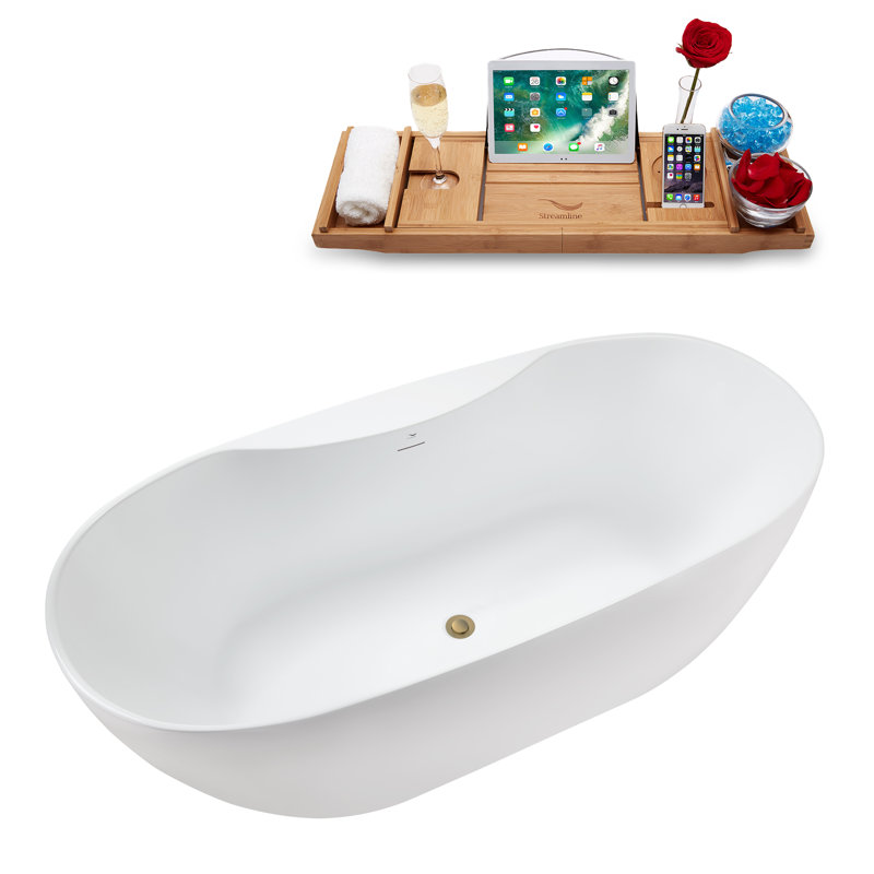 66.9'' x 30.7'' Freestanding Soaking Acrylic Bathtub, Brushed Brass
