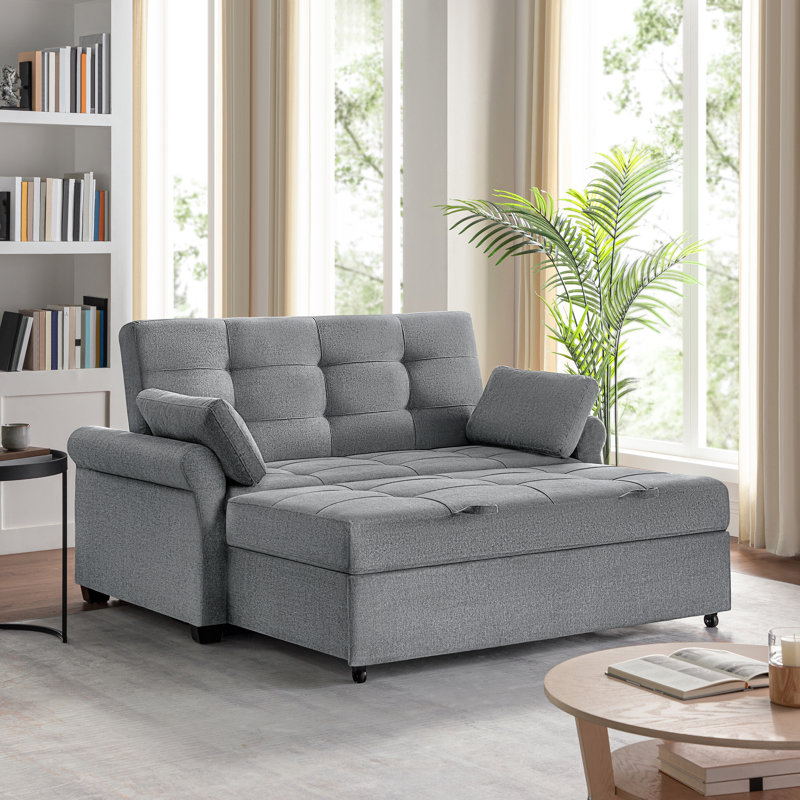 Serta Sabrina 73" Queen Rolled Arm Tufted Back Convertible Sleeper Sofa Bed with Cushions, Dark Gray
