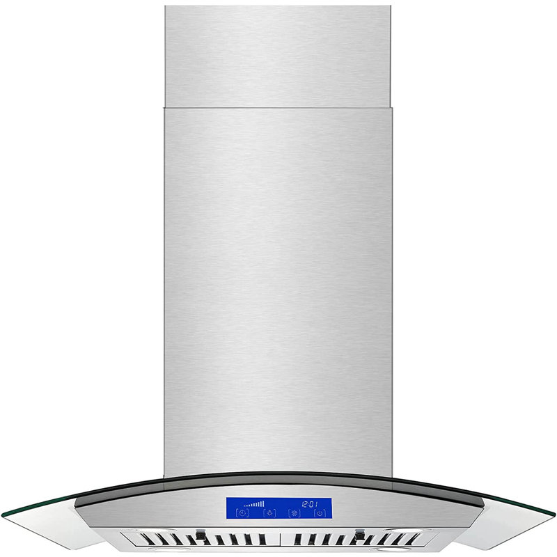 Tieasy 30" Stainless Steel 700 CFM Convertible Island Range Hood with Baffle Filter, Silver