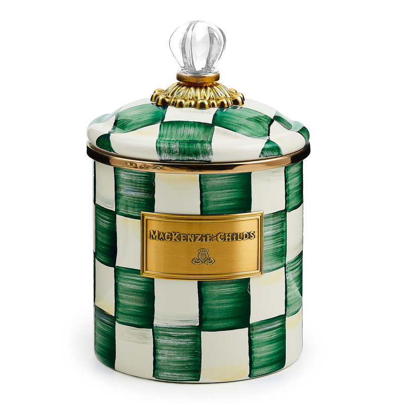 Emerald Check Glass/Stainless Steel/Brass/Steel Jar, 38