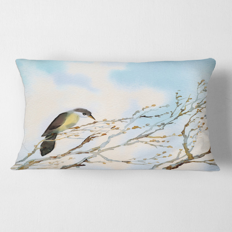 Bird on Old Bare Tree with Cloudy Sky Rectangular Pillow Cover & Insert