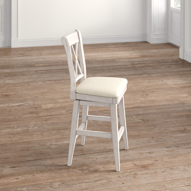 Fortville Swivel Upholstered Counter Stool, Antique White, Counter Stool (25.78” Seat Height)