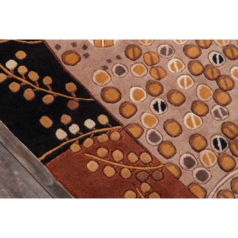 Tapis brun / noir en laine touffeté à la main Heliana, Tapis de couloir 2 pi 6 po x 8 pi