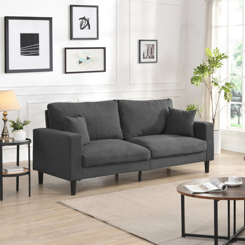 Canapé moderne rembourré, H 34,6 po x l 74,8 po x P 30,7 po, Gris foncé