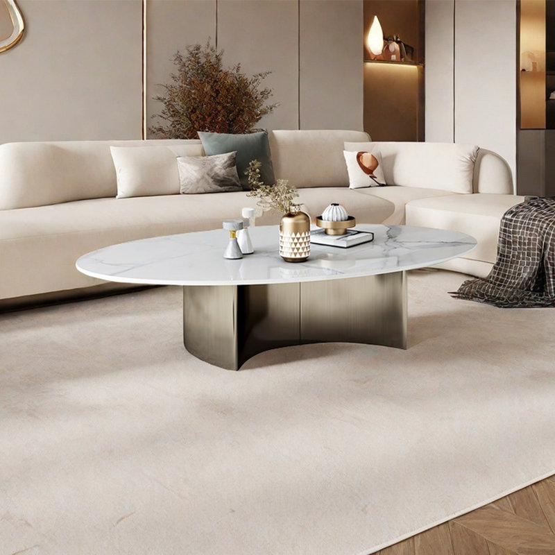 Table ovale italienne de luxe, H 16,10 po x L 47,2 po x l 23,6 po, Blanc