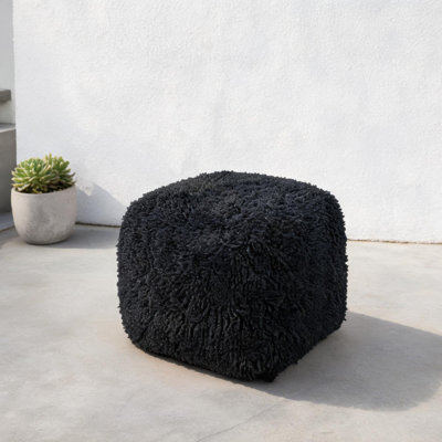 Pouf carré pour salon et chambre, revêtement en chenille microfibre, 50 cm, assise moelleuse garnie de billes